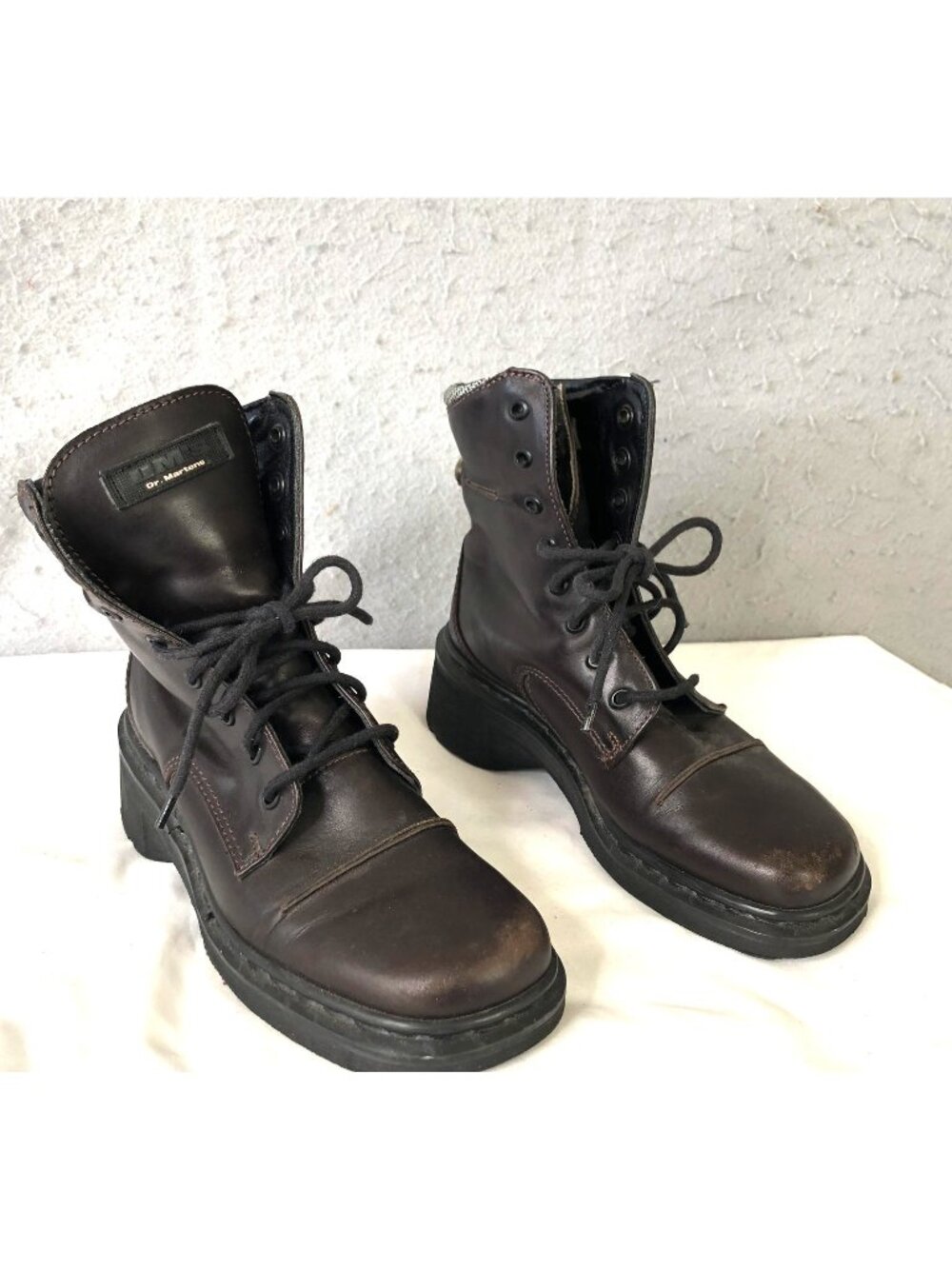 Vintage Dr Martens Boots Womens Size 6 Brown Leather Platform 9279 90s Grunge